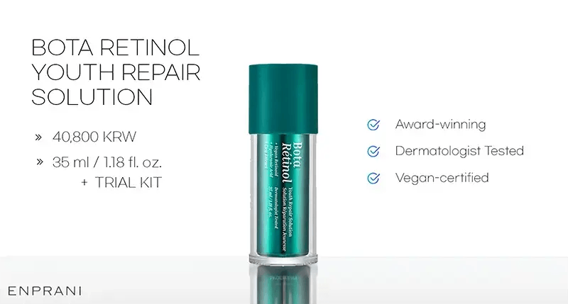 ENPRANI Bota Retinol Youth Repair Solution, 35ml, priced at 40,800 KRW.