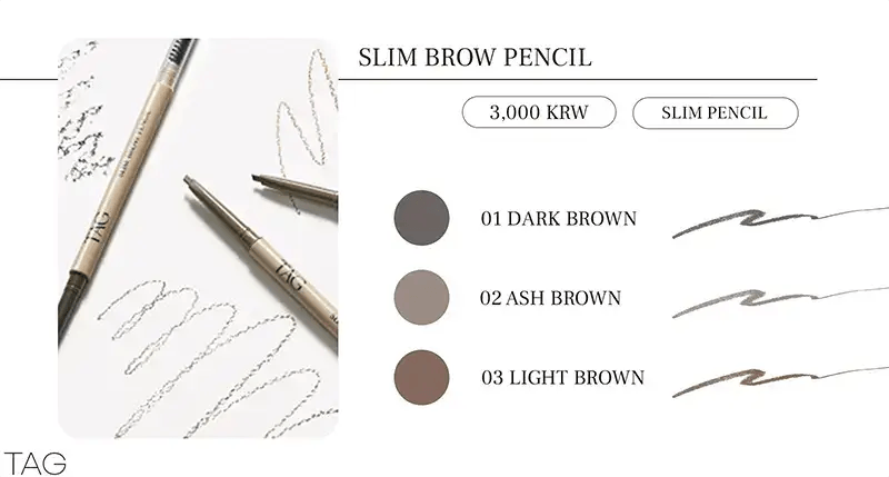 TAG Daiso eyebrow pencil 3 colors: dark brown, ash brown, and light brown