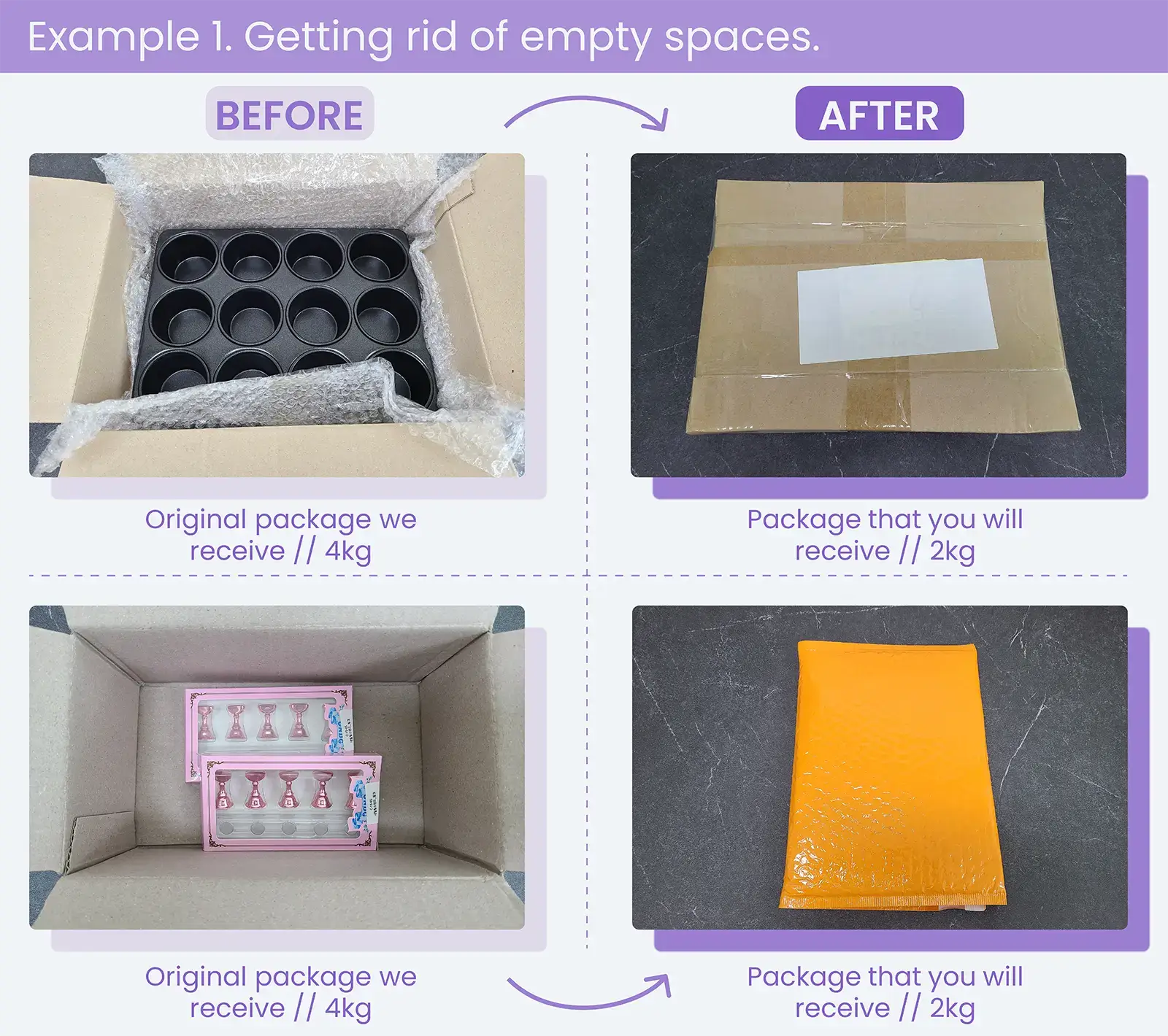 Getting rid of empty spaces before shipping from Korea