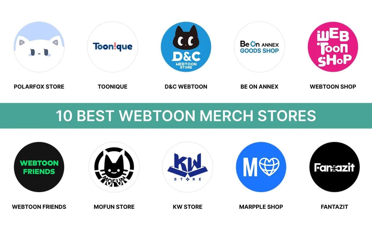 10 Best webtoon merch stores with logos of store list