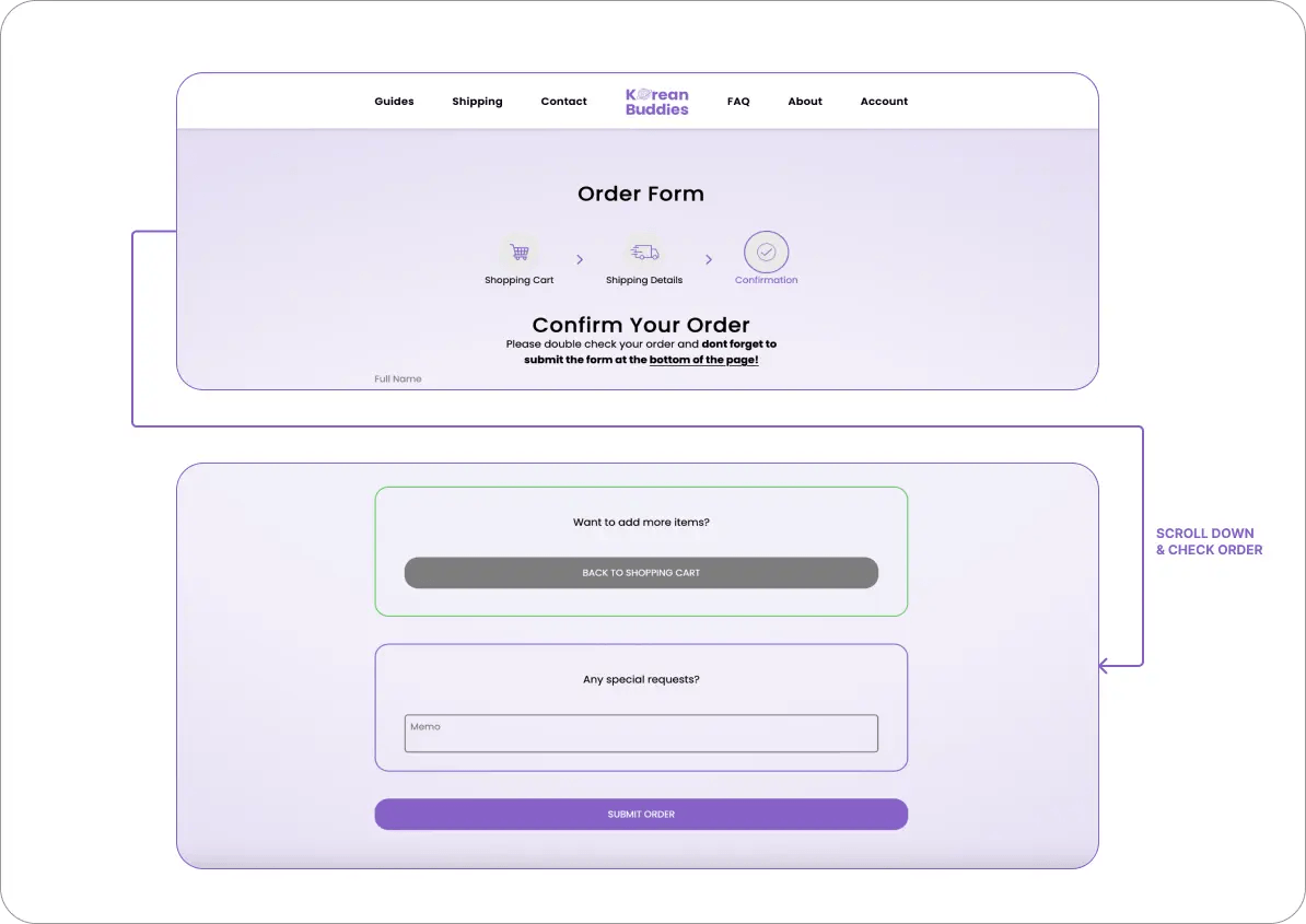 Review and submit order - mention any special requests