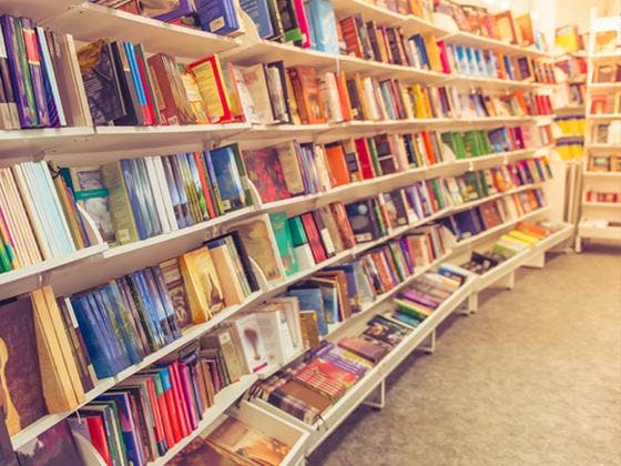 shelves of korean bookstore