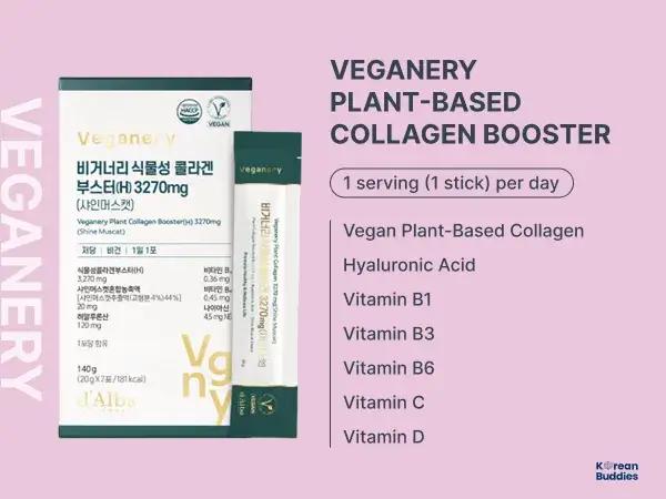 Product shot of Veganery vegan collagen jelly stick with key ingredients listed