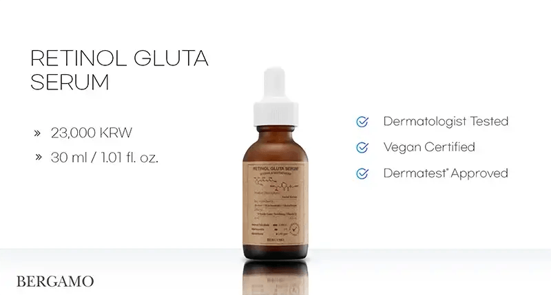 BERGAMO RETINOL GLUTA SERUM, 30ml, priced at 23,000 KRW.