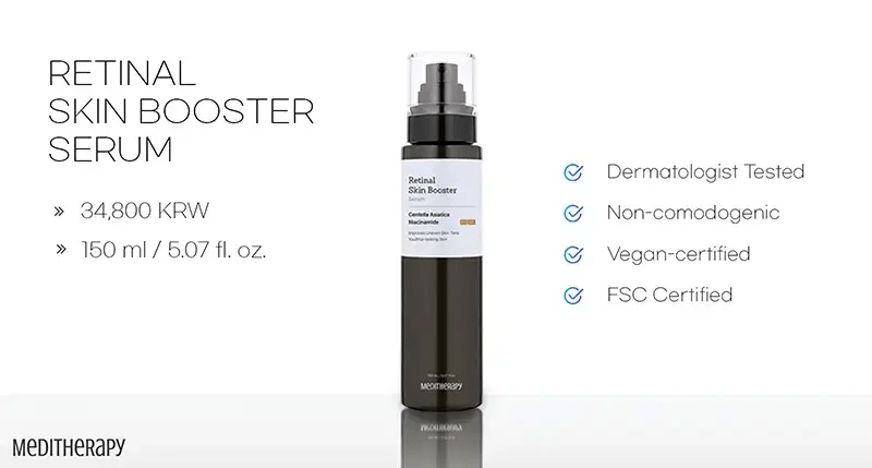 Meditherapy Retinal Skin Booster Serum, 150ml, priced at 34,800 KRW.